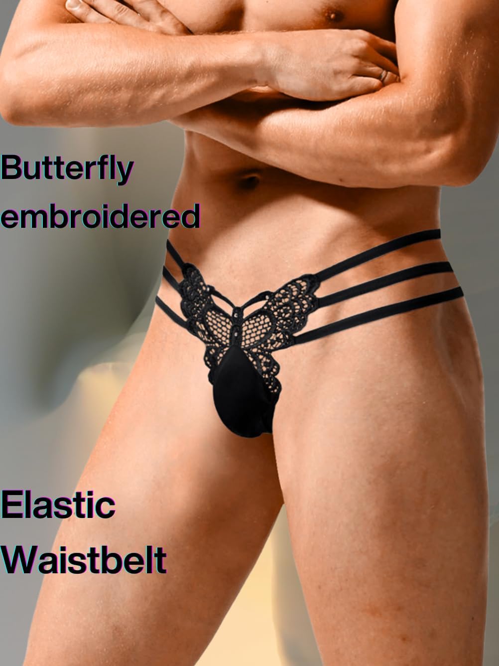 Mens Sexy Butterfly Thong Lingerie, Sissy Floral Lace, Girly String Panties, Low Rise Femboy Underwear - Image 2