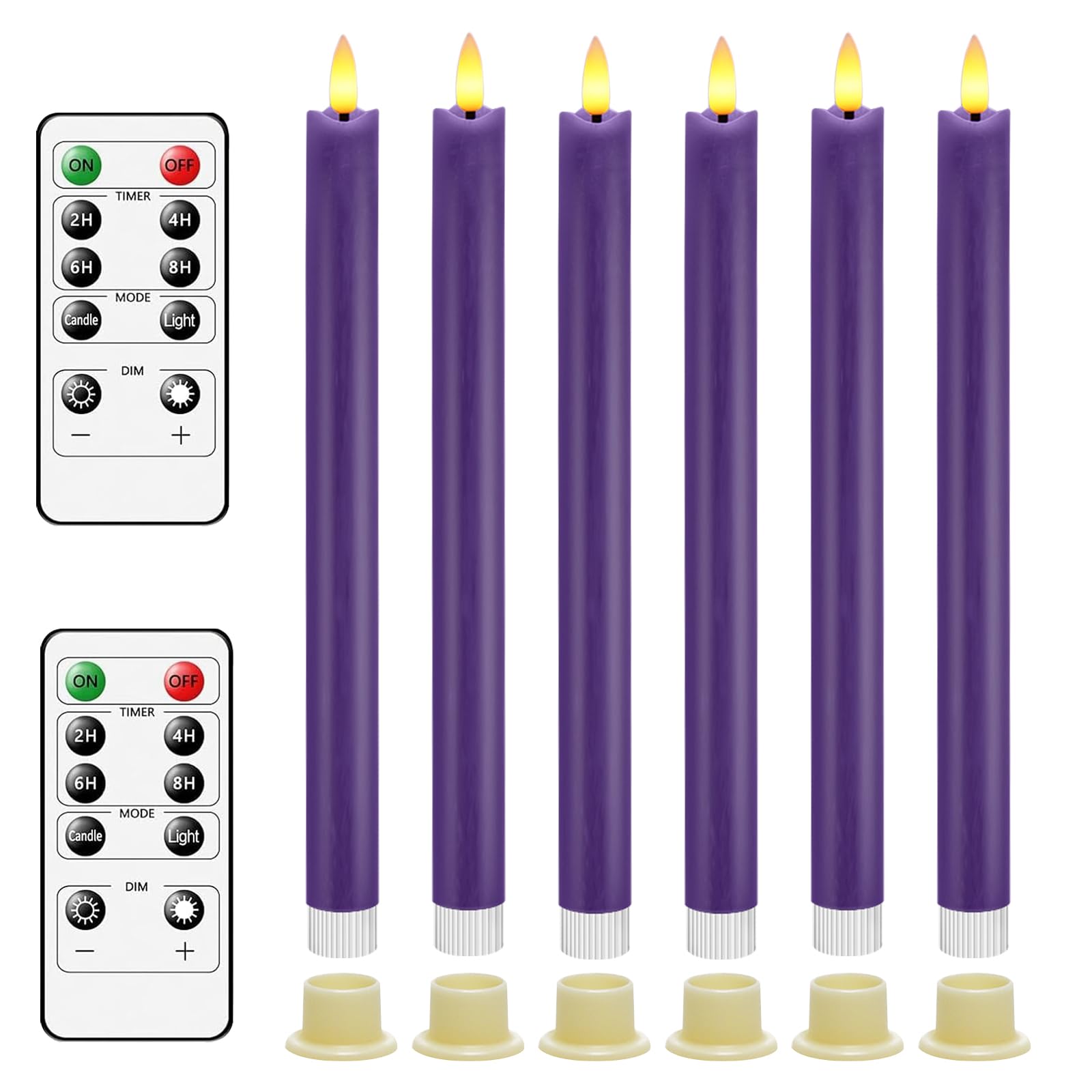 AnnSpa LED Candles Flameless Taper Candle 6 Set Battery Operated Flickering Taper Candle Electric 3D Wick Long Candle Stick for Home, Restaurant, Wedding, Display Stand Ornaments Decorations - Purple