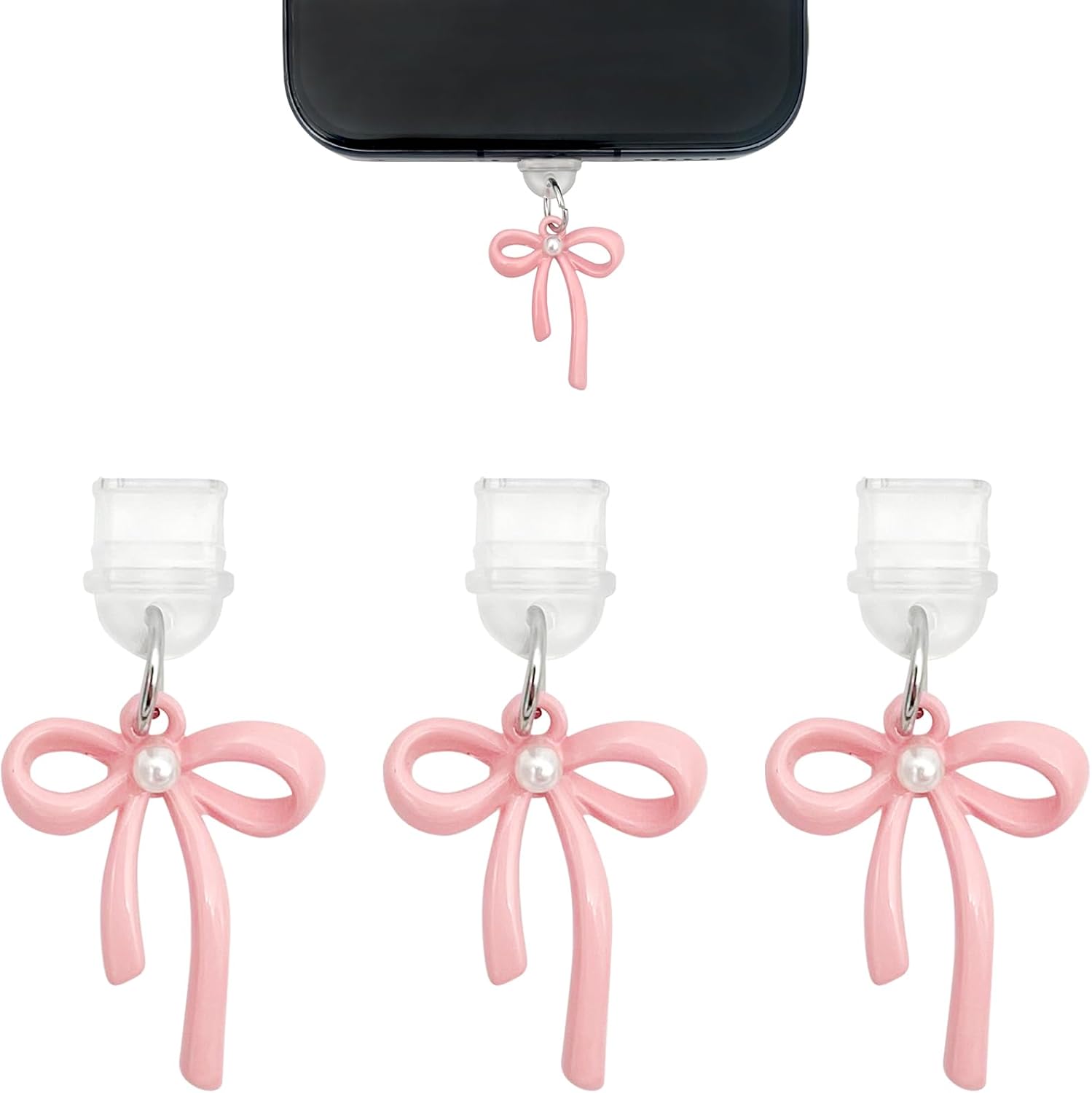3Pcs Chic Dust Plug Charm Set – Coquette Style with Bows, Florals & Fruits for Type-C Devices