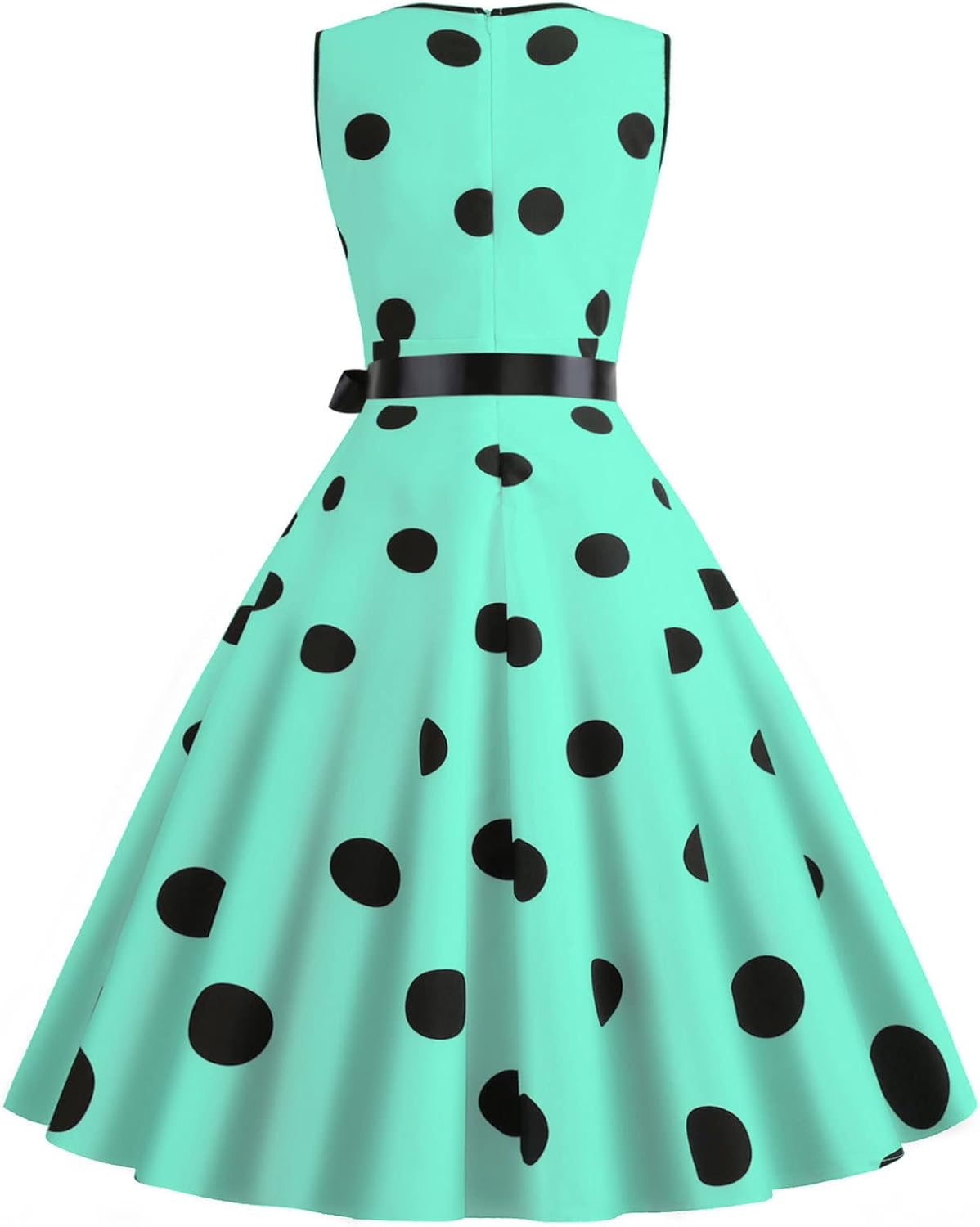 Generic Women's 50S Cocktail Party Dress Vintage Sleeveless Polka Dot Flared Prom Dress Retro Swing Dress A Line Midi Gown