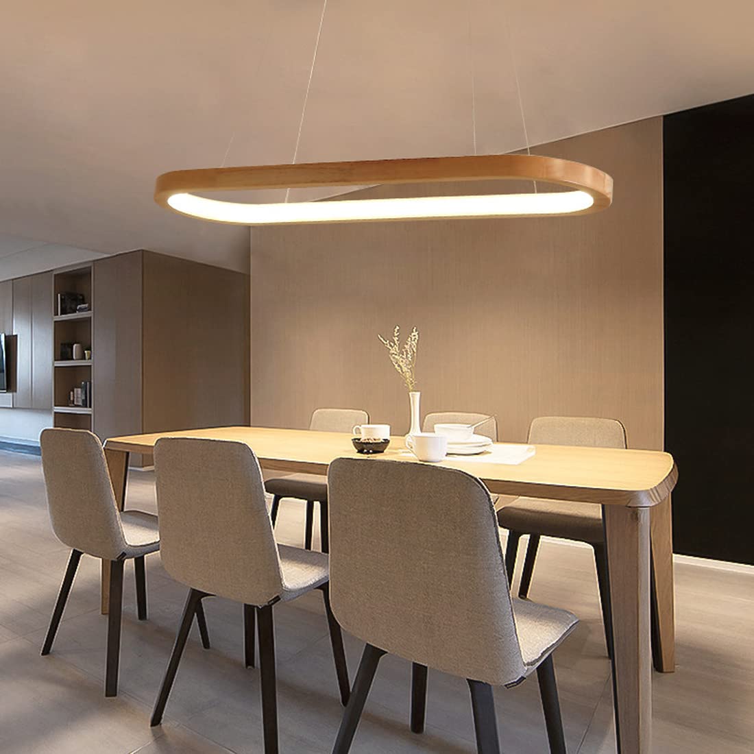 Lampadario A Sospensione In Legno E Acrilico LED 130cm - 18W Dimmabile, Regolabile In Altezza, Per Soggiorno E Ristorante