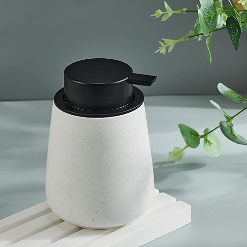 Miniatura 7 de Dispensador de jabón de manos espumoso de 12 onzas, dispensador de jabón de espuma de baño de cerámica con bomba negra fácil de presionar,