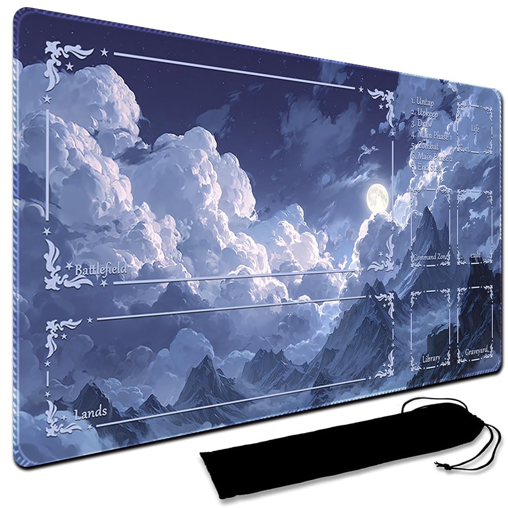 Large Art Gaming Playmat with Carrying bag, Custom Design Card Game Mat for mtg Playmat, Suture the edges,Compatible with Standard Card Sleeves 60CM x 35CM (With Zone,6)