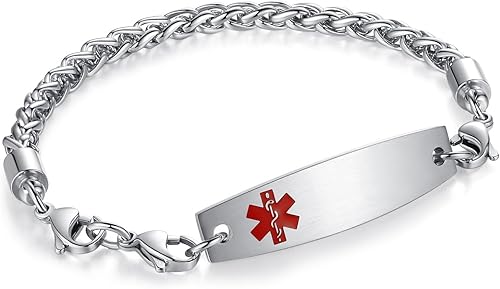 Miniatura 28 de Brazaletes de alerta médica ajustables de 7.5" a 9" para mujer/hombre, de acero inoxidable, intercambiables