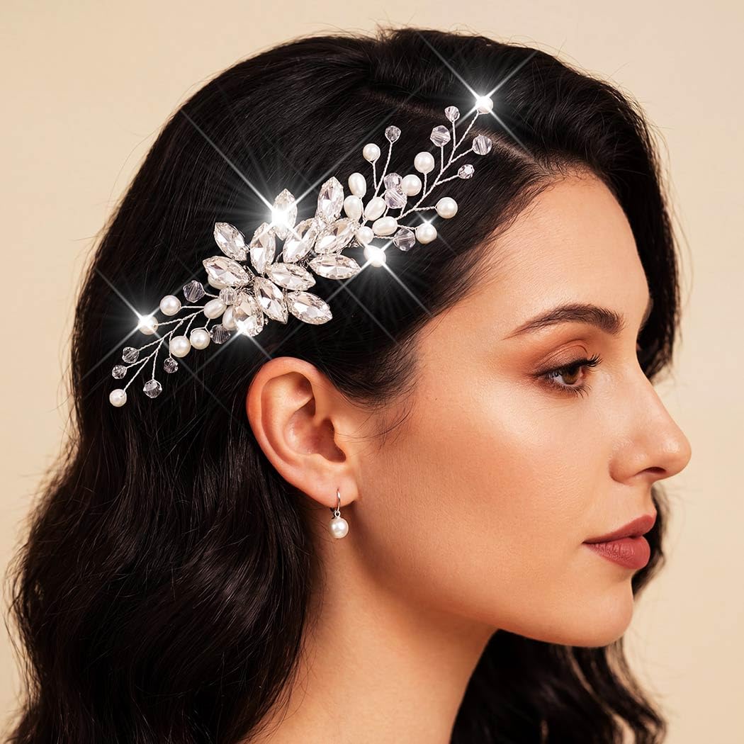 Catery Rhinestone Bridal Hair Comb Silver Wedding Hair Pieces for Brides Bridal Hair Accessories for Women A Silver