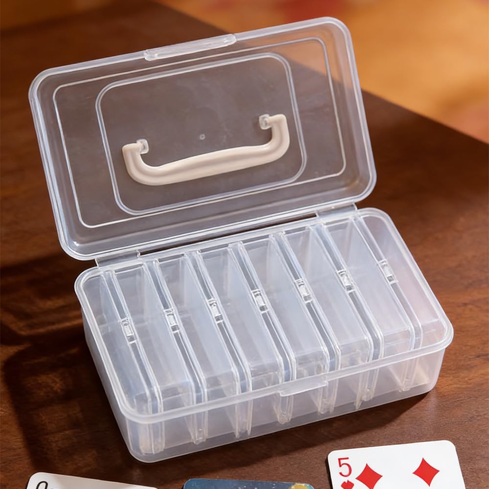 Spielkartenbox Transparent 16 Stück Kartenbox Leere mit Deckel Kunststoff Spielkarten Etui Aufbewahrung Plastikbox Leere für Kartenspiel Sammelkarten mit 24 Etiketten Aufkleber