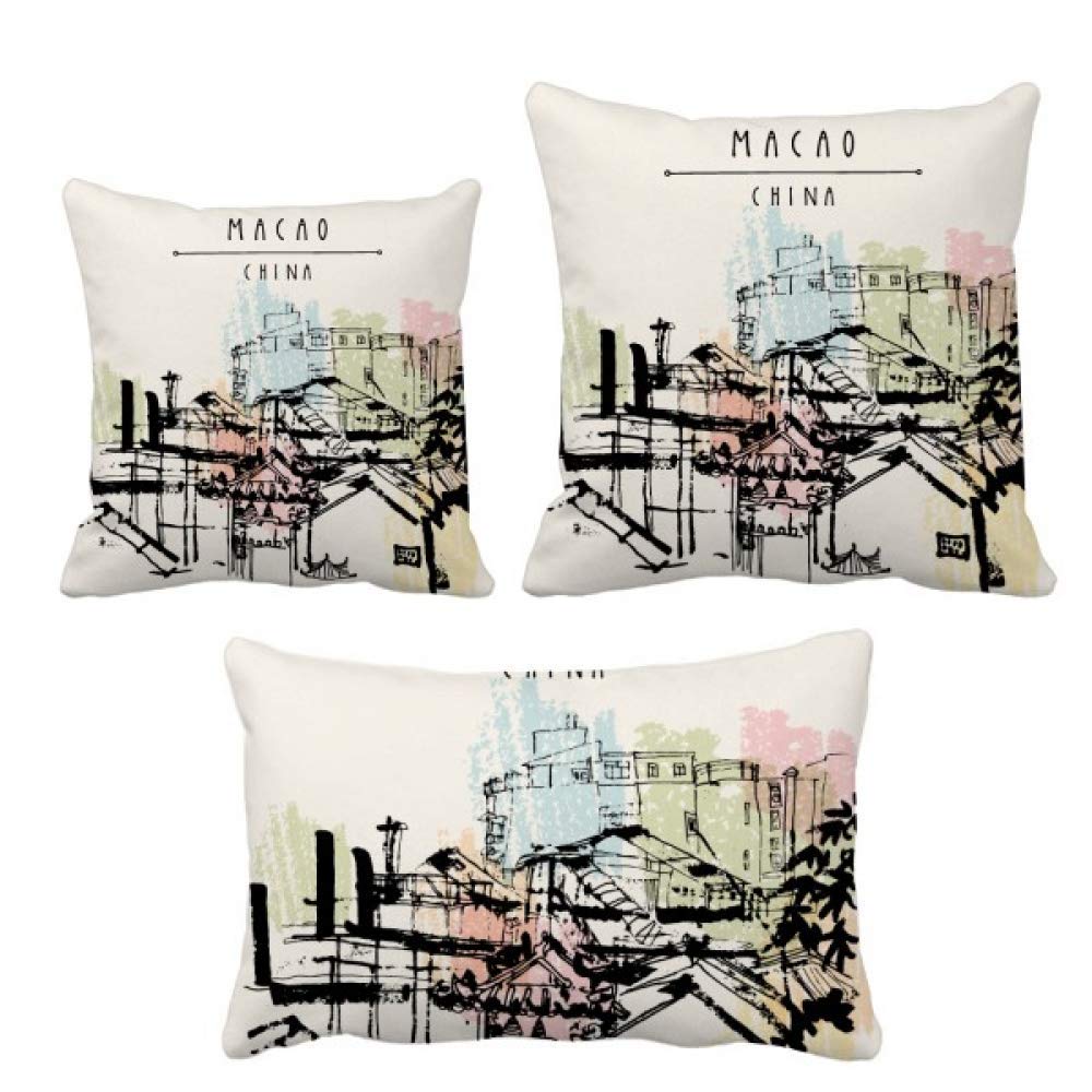 Housse de coussin imprimé porcelaine de Macao décoration canapé salon taie carrée