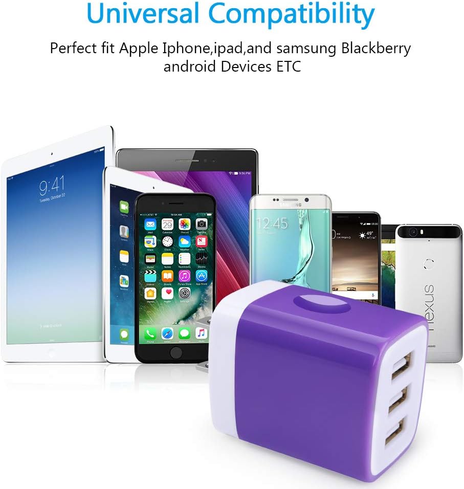 Wall Charger Block, USB Charger Cube, 3-Muti Port USB Wall Charger Plug Power Adapter Charging Cube Box for iPhone 14 13 12 11 Pro XS MAX XR X 8 Plus, Samsung Galaxy S22 S21 S20 S10 S9 S8 Note20 Ultra