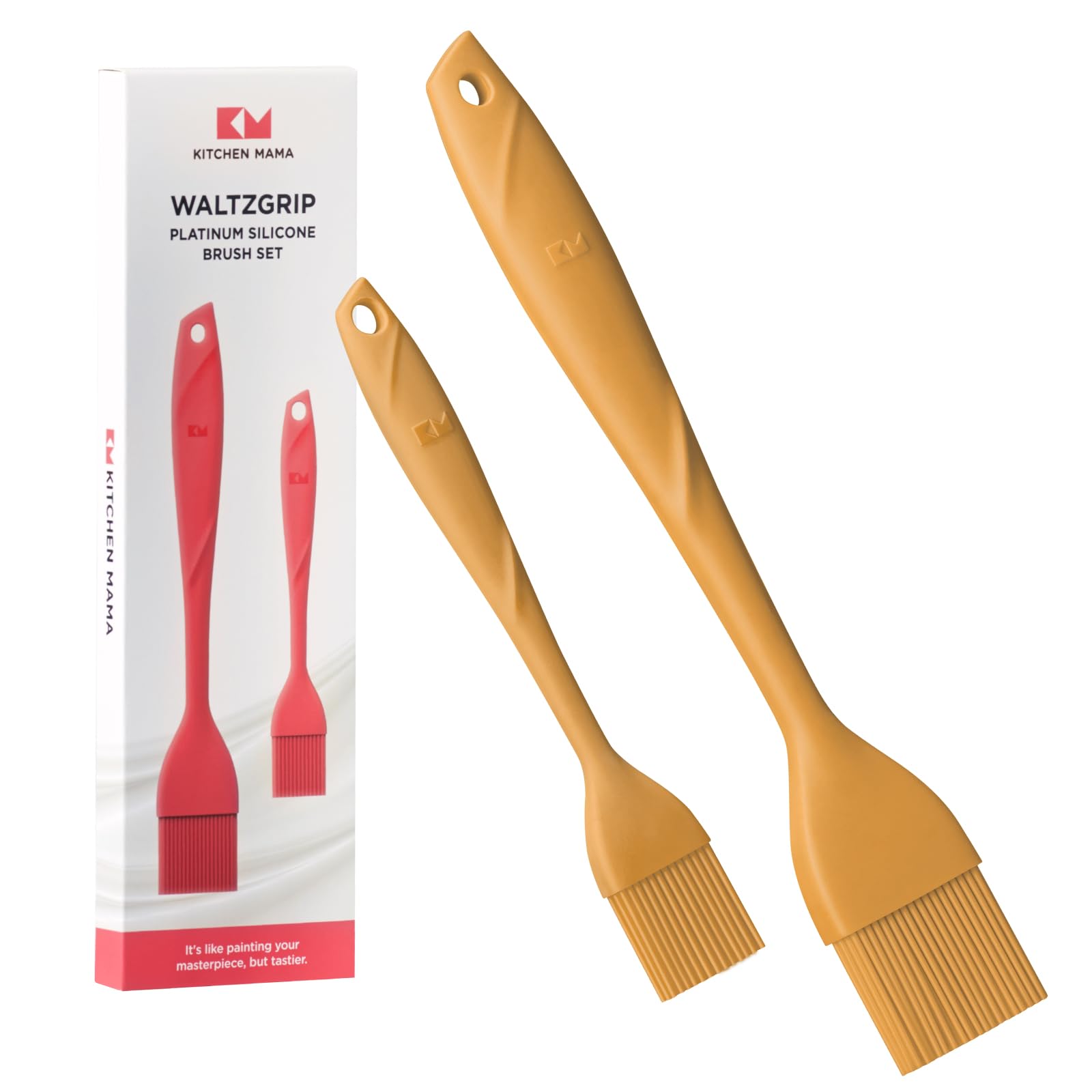 Kitchen MamaWaltzGrip Platinum Silicone Basting Pastry Brush: Set of 2 Heat-Resistant Brushes Utensils for Cooking, Baking, Grilling, Barbecue, and Spreading Oil, Butter, Egg (Yellow)