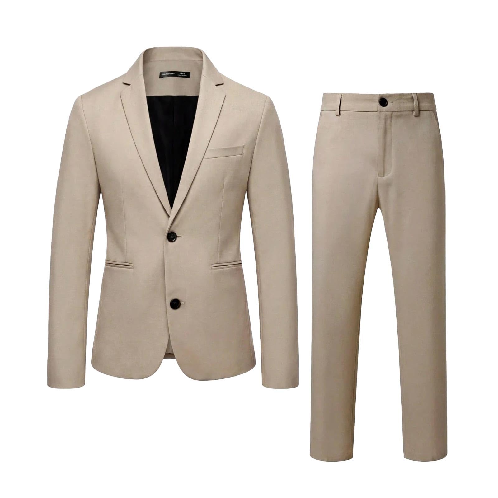 Generisch Tuta da uomo in lino, estiva, tweed, smoking, da spiaggia, con due bottoni, blazer, pantaloni leggeri, vestibilità regolare, giacca in tinta unita, set classico da 2 pezzi
