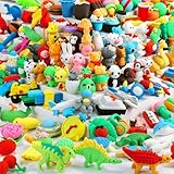 URSKYTOUS 150Pcs Animal Erasers Kids Desk Pets Pencil Erasers 3D Puzzle Bulk Mini Animal Food Eraser Toys Fun Cute Eraser for Classroom Rewards, Game Prizes, Treasure Box, Easter Egg Fillers
