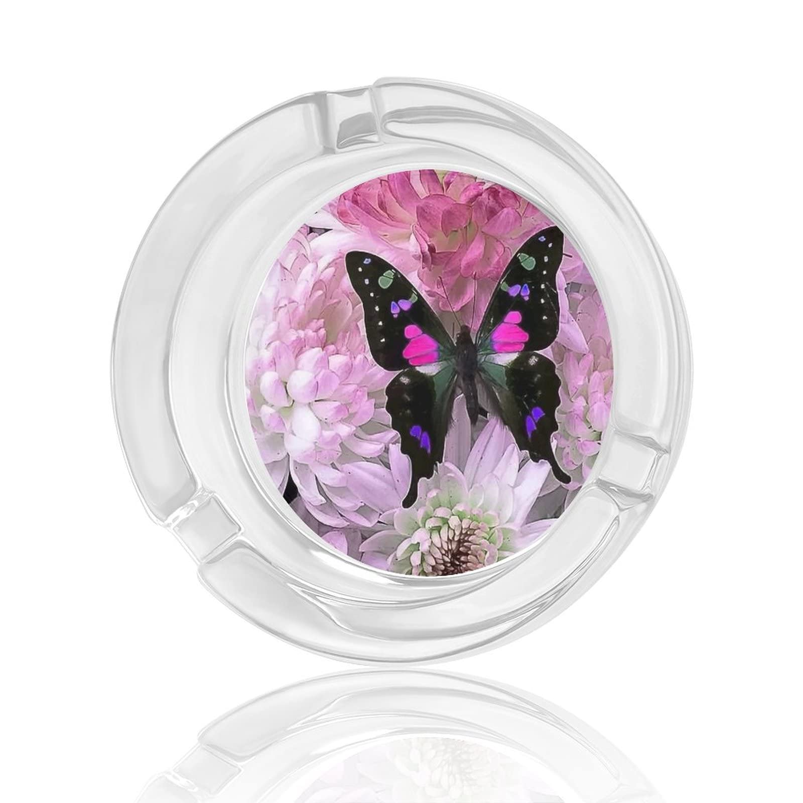 Amazon.co.jp: 灰皿 無鉛ガラス 蝶々 ちょうちょ ピンクの花
