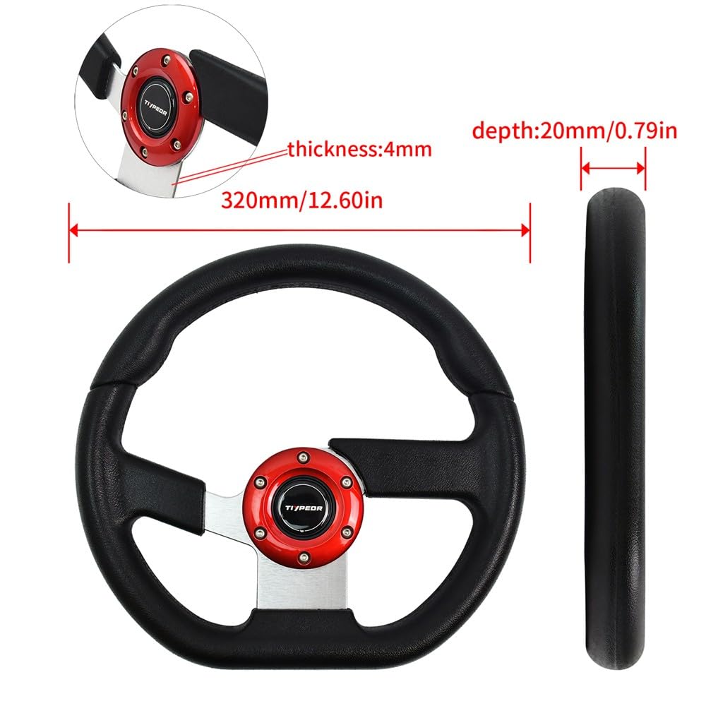 JDM Sports - Volante da corsa piatto in lega di alluminio cromato, 320 mm, 320 mm, 3 raggi e 6 fori per corse Drift, giochi, golf cart, auto sim driving, JDM Sports