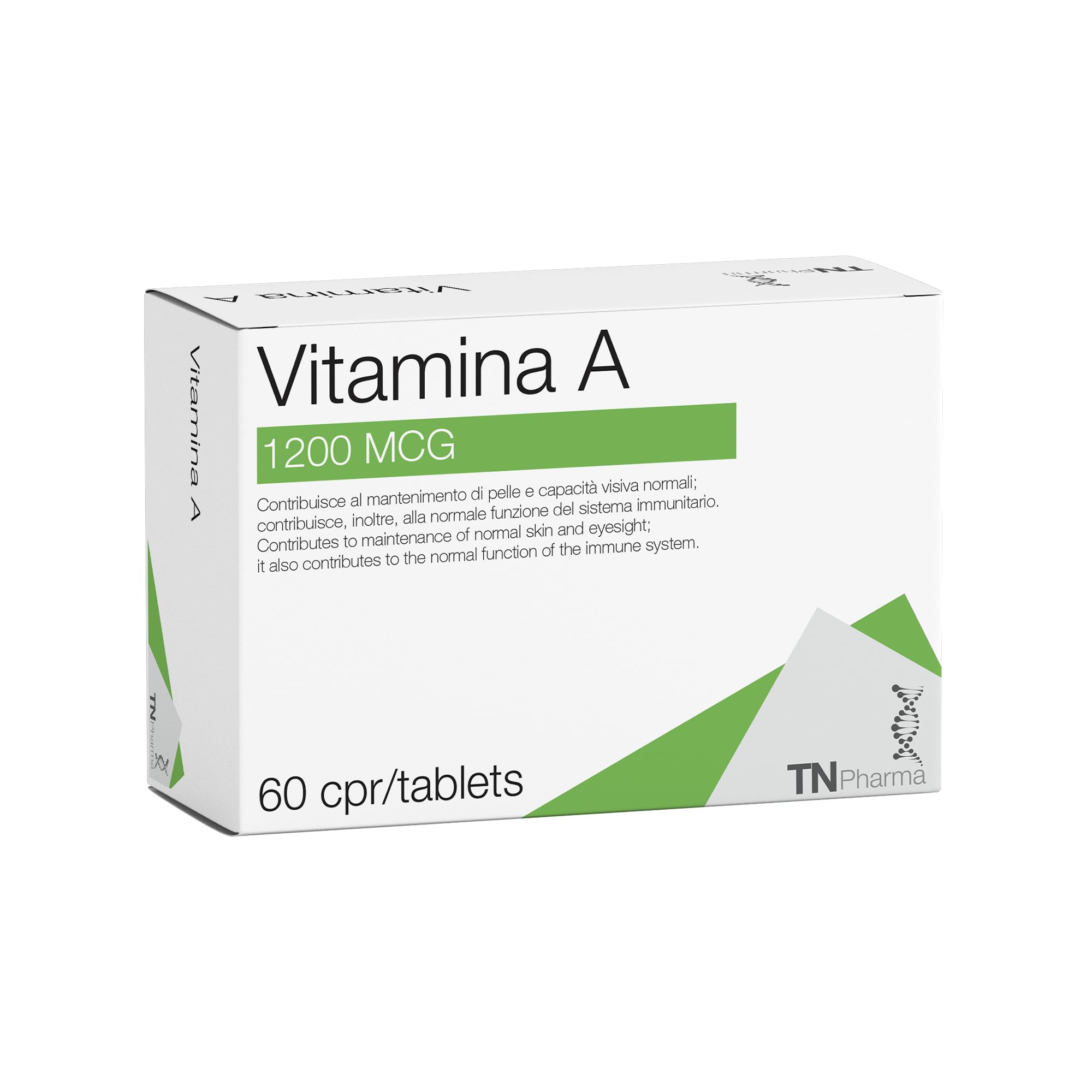 Tn Pharma Vitamina A, 1200 µg, 60 Compresse, Integratore Alimentare, Senza Glutine e Lattosio, Per Sistema Immunitario, Vista e Pelle