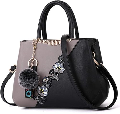 Miniatura 7 de ELDA Monederos y bolsos para mujer bordado con asa superior bolso de hombro para mujer bolso de mano de mensajero Negro, Negro 2, azul+negro, marrón