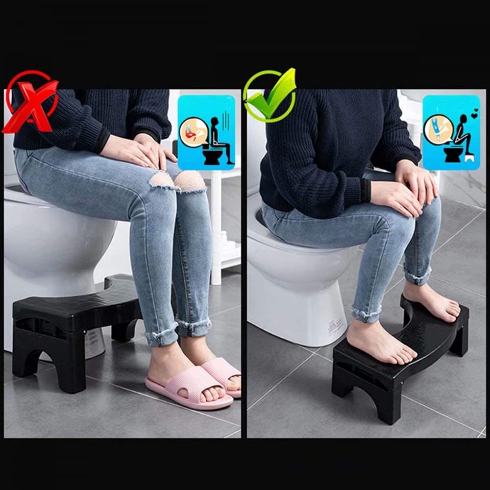 Toilettenhocker, zusammenklappbar, für Badezimmer, Hocker, Toilettenhocker für Erwachsene, rutschfest, Schwarz