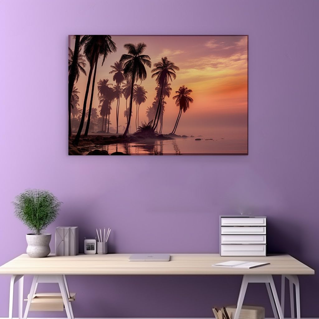 Canvas for Living room. Whispers of Dawn or Dusk: Serenity Amongst Silhouetted Palms, 27 x 18 inch Canvas Wall Art - Contemporary Masterpieces - Modern Home Decor - 69x46 cm (27x18 inch)