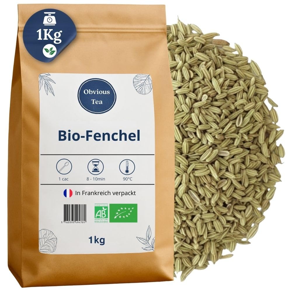 Bio-Fenchelblätter (lose) – Bio-Kräutertee für Stillende und Verdauung – Foeniculum Vulgare Mill -Anbau – Charakteristisches Anisaroma – 1-kg-Beutel (500 Tassen)