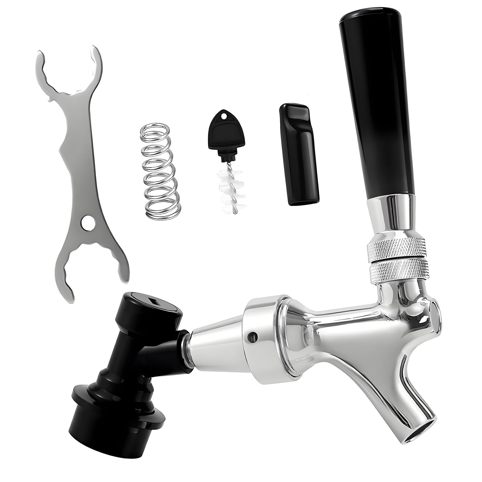 Msioytog Nonadjustable Premium Adjustable Flows Faucet Steel Keg Tap With Antislip Black Handle Threaded Installation Leak Proof Outlet Brewing Faucet