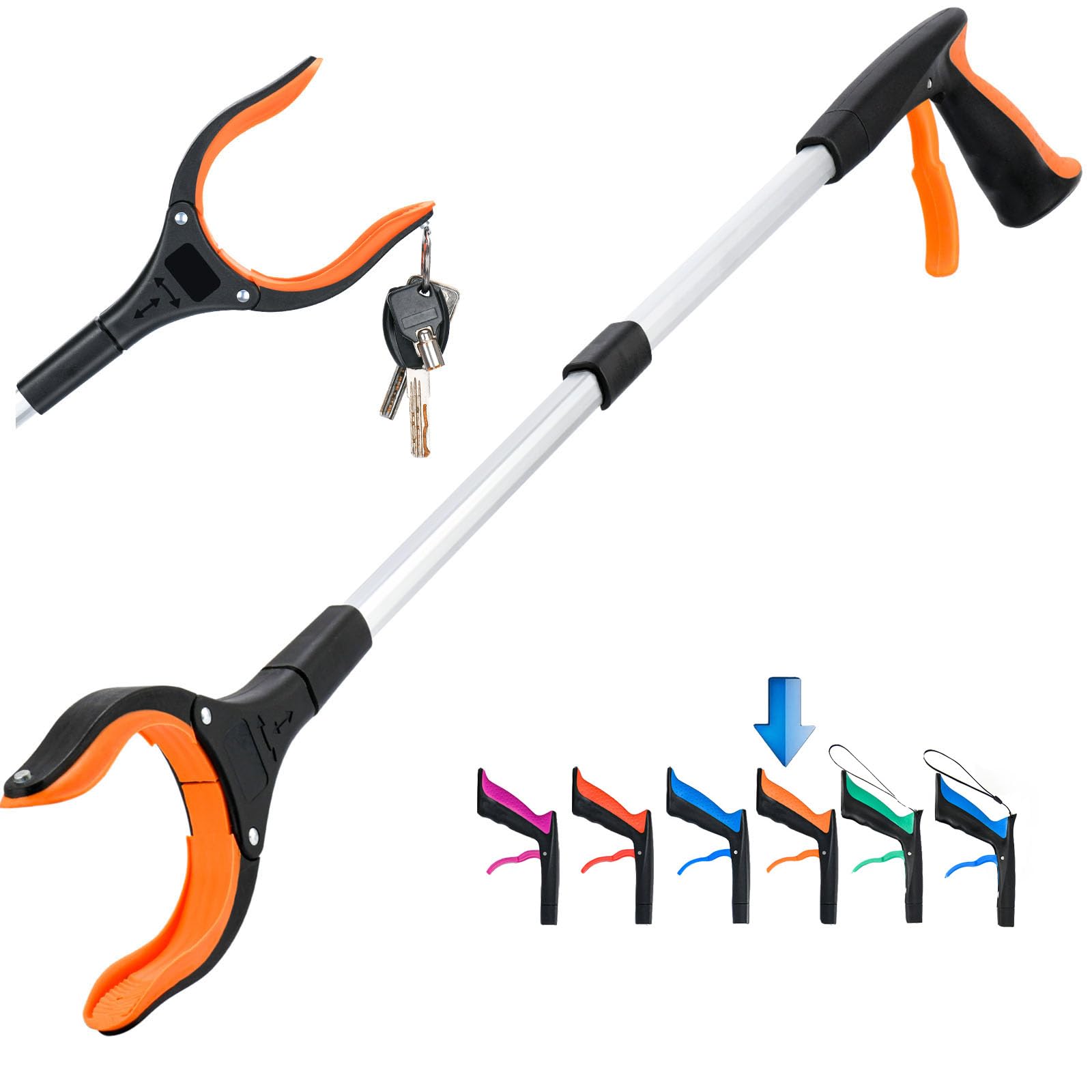 Grabber Reacher Tool,32 Inch Extra Long Foldable Pick Up Stick with Strong Grip Magnetic,360°Rotating Anti-Slip Jaw,Trash Claw Grabber Tool,Trash Picker Tool for Outdoor & Indoor (Orange)