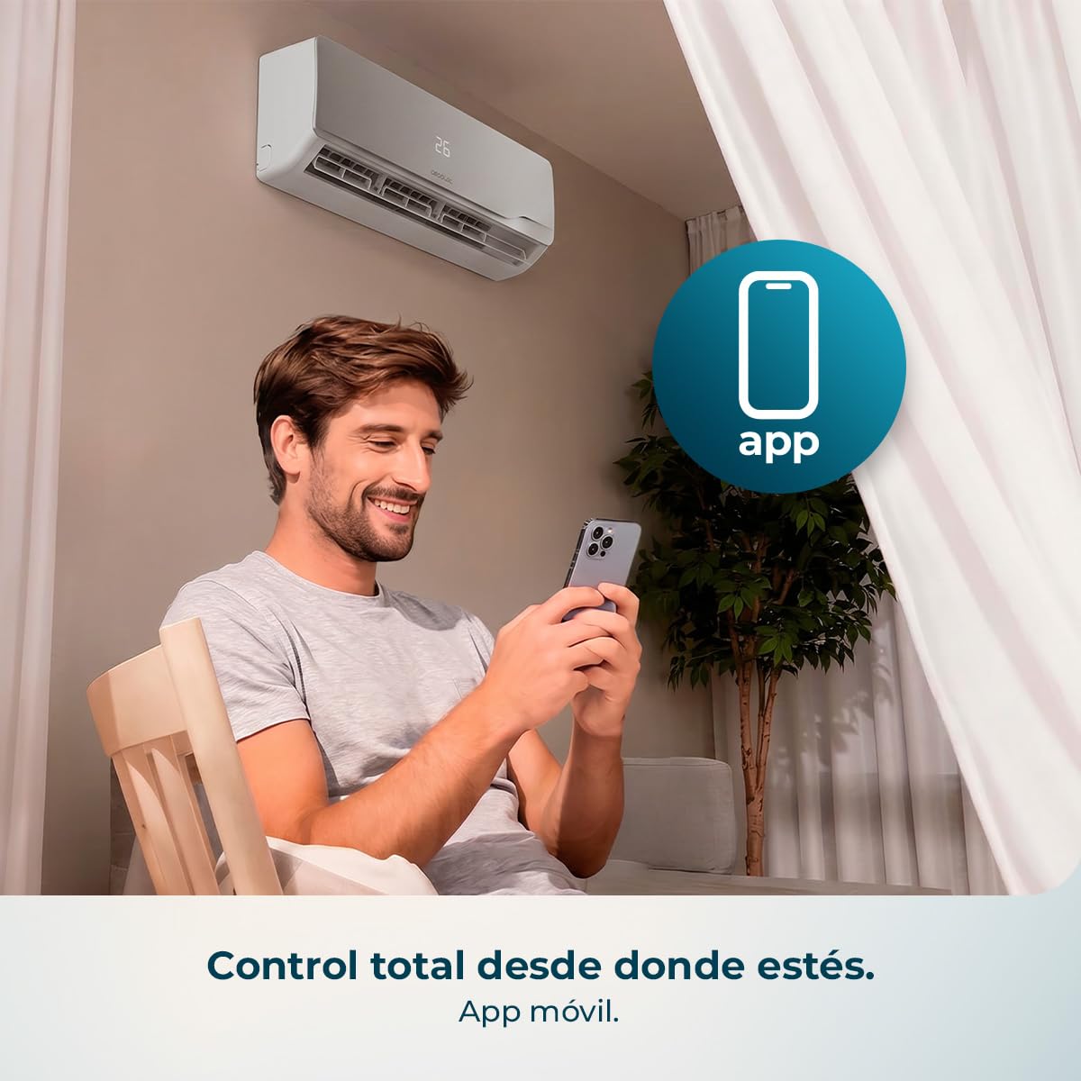 Cecotec Aire Acondicionado Split AirClima 12000 Wind Connected A+++. Inverter, 12000 BTU, Eficiencia A+++, Wi-Fi App, Bomba de Calor, Deshumidificador 26,4 L/día, Temporizador 24h, Pantalla LED