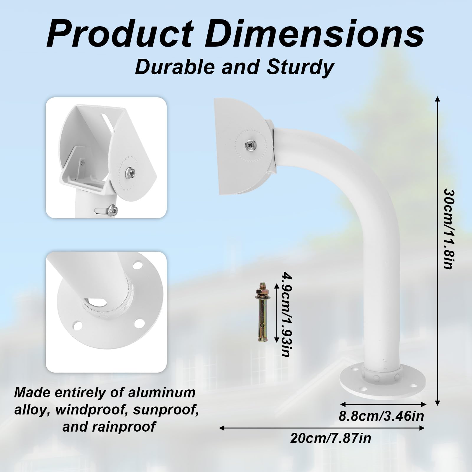 Support Mural Panneau Solaire, 30cm Bras Universel Forme L avec Tête Inclinable Multi-Angle Réglable pour Exposition Maximale Soleil pour Eufy Arlo Wyze Reolink Panneaux Solaires Ring