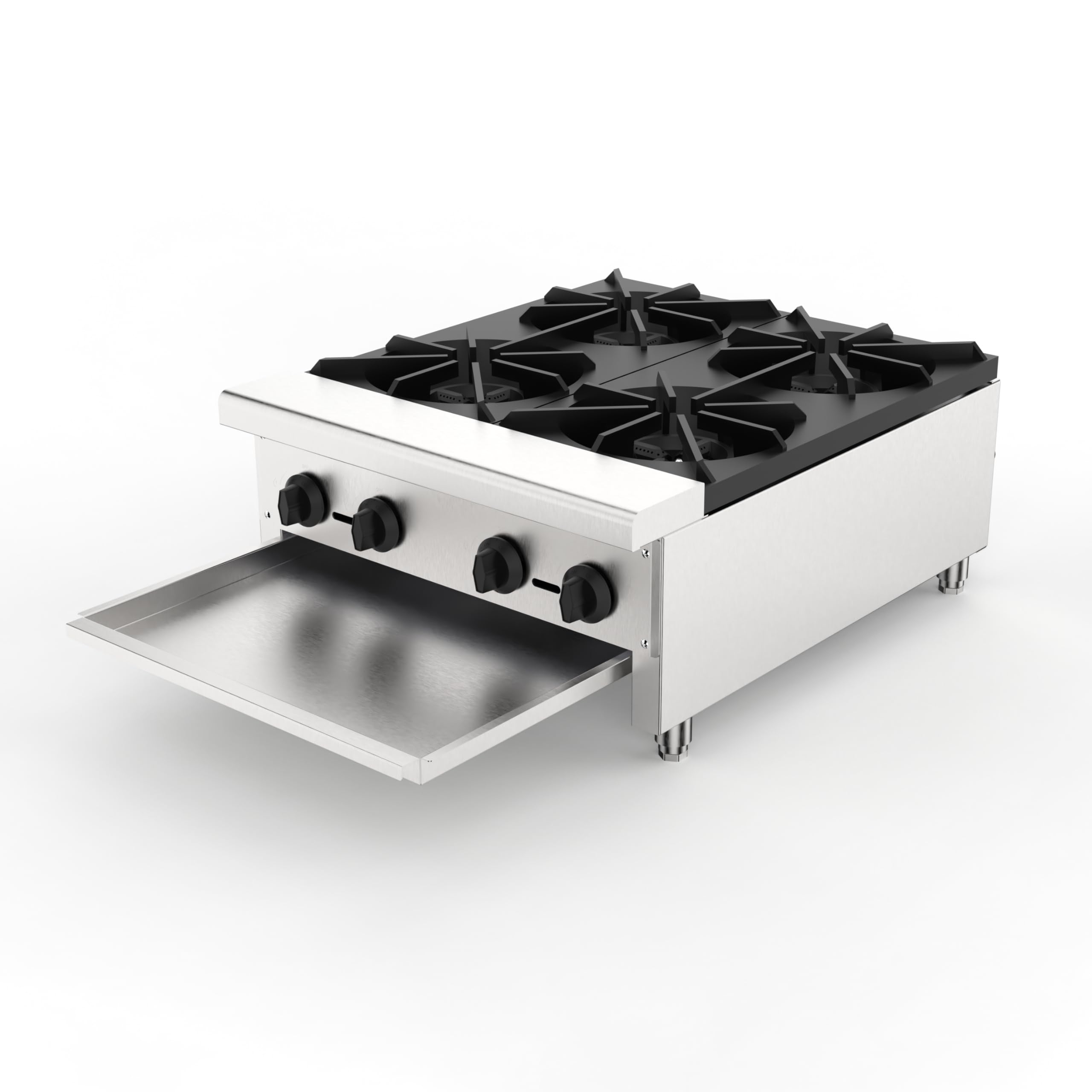 Commercial Gas Stove with 4 Burners, Freestanding Propane and Countertop Natural Gas Range Stove, Stainless Steel Hot Plate, Commercial Cooking Equipment for Restaurant Kitchen, 112,000 BTU