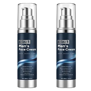 6 in 1 Face Cream for Men Anti Aging Mens Moisturizer with Collagen, Hyaluronic Acid and Shea Butter Daily Skin Care Reduce the Look of Eye Bags, Dark Circles and Puffiness 1.76 fl oz 1 2