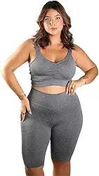 Conjunto Fitness Plus Size Top + Bermuda Cintura Alta