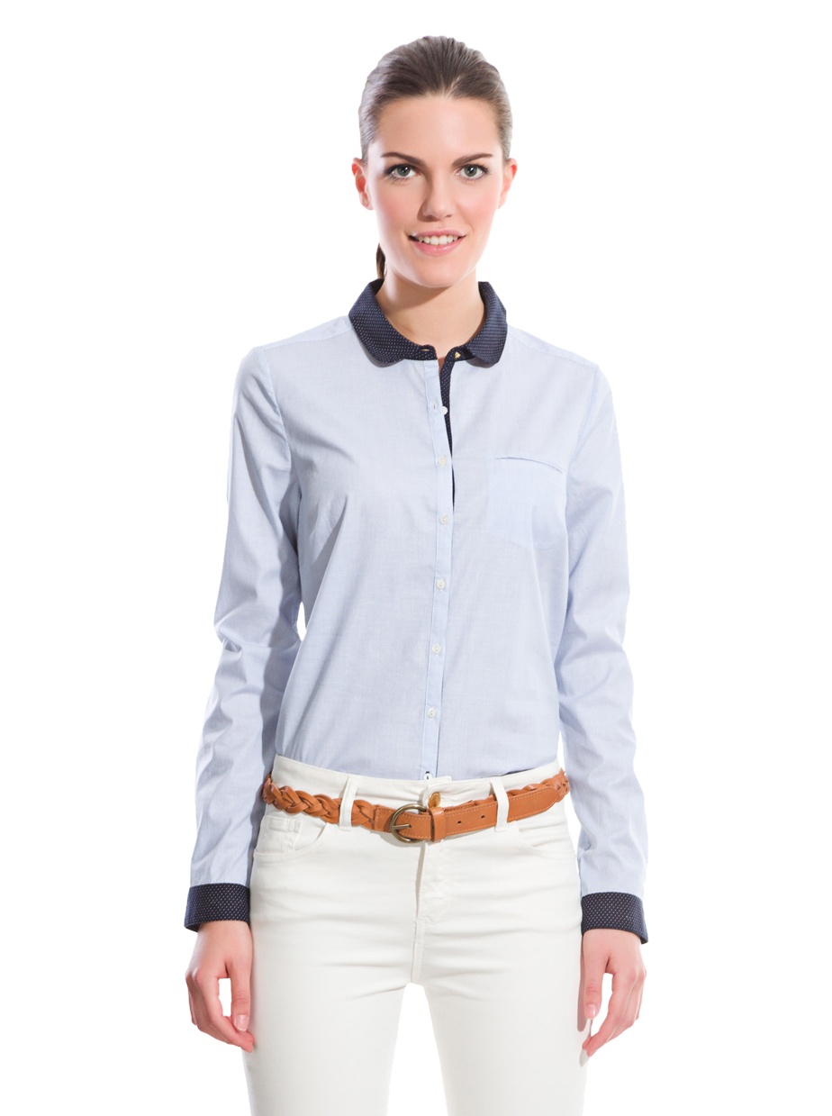 Cortefiel Chemise col bébé Tops - Bleu - 42