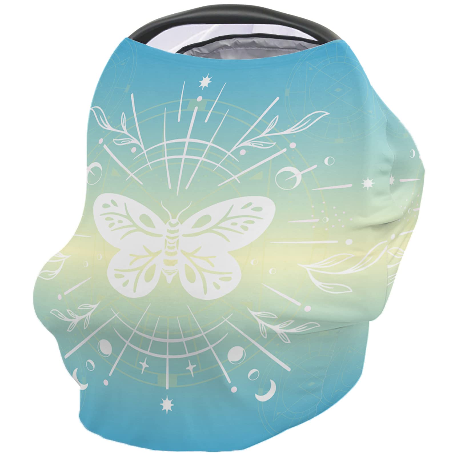 Nursing Cover for Breastfeeding Scarf, Butterfly Geometric Leave Light Blue Baby Car Covers Super Soft Multi Use for Canopy Shopping Cart Cover Blanket Stroller Cover