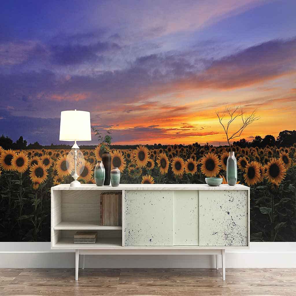 Papier peint 3D tournesol pour illuminer votre mur de fond TV du salon