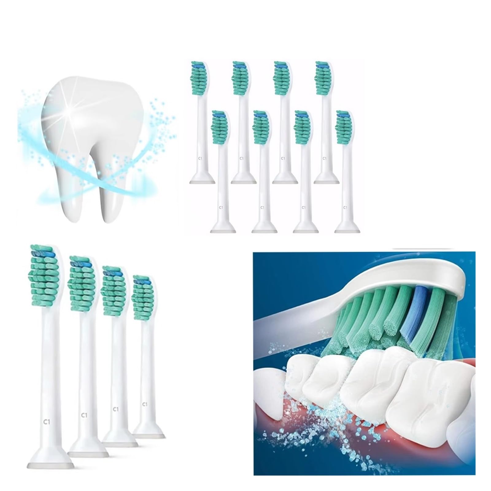 eufeifeiegds Lot de 4/8 têtes de brosse à dents for brosse à dents électrique C1 Pro Results Plaque Defense. Têtes de rechange.(8 Pcs White -C1)