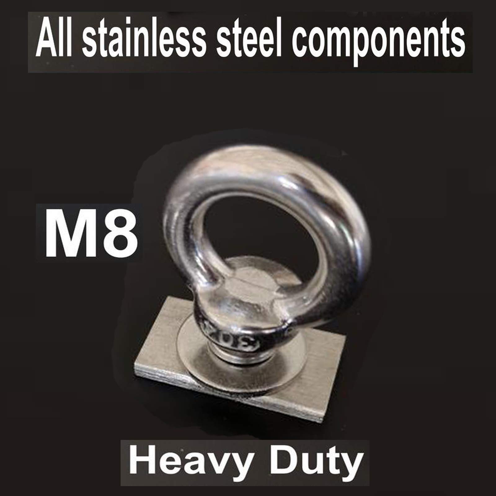 M8 Eye Bolt tie Down kit - Full Heavy-Duty Stainless Steel - Quick Release Track Rail Adapter Anchor Lashing Ring Mount Line Cleat for fix tie Down Eyebolt, Most roof Rack Accessories.