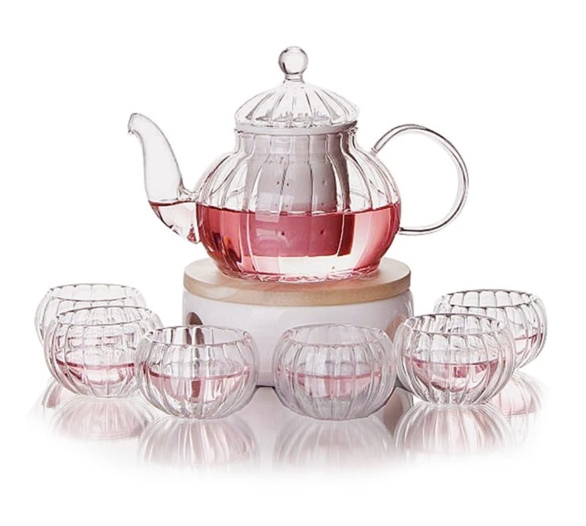 Zestaw Do Herbaty 7-częściowy Zestaw Do Herbaty Podgrzewacz Świec Europejski Popołudniowy Teaware Kubki I Czajniczek Na 6-osobowy Filiżanek Dla Domu Akcesoria Kuchenne