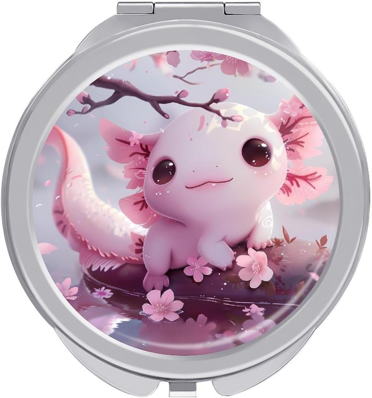 Cherry Flowers Axolotl Compact Mirror Portable Makeup Mirror Travel Mirror for Pocket Purse