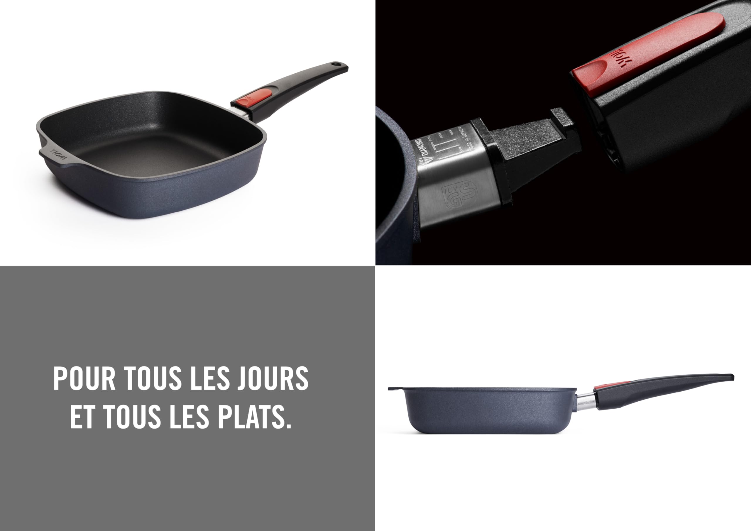 Woll – Diamond Lite poêle carrée 22×22 cm, manche amovible – antiadhésive en alu coulé, compatible four, lave-vaisselle et induction