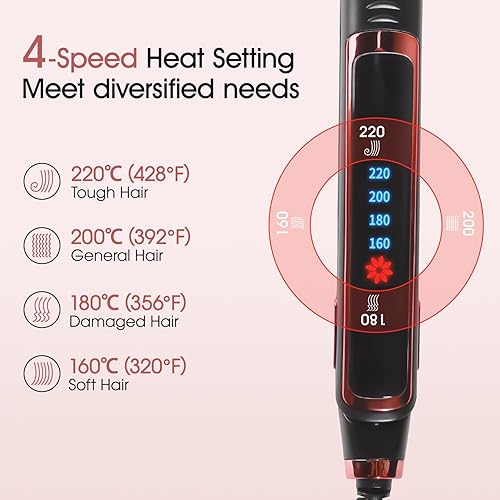 Miniatura 5 de Plancha plana de 1 pulgada, alisadora profesional de cerámica para cabello rizado, calentamiento rápido, doble voltaje, color negro