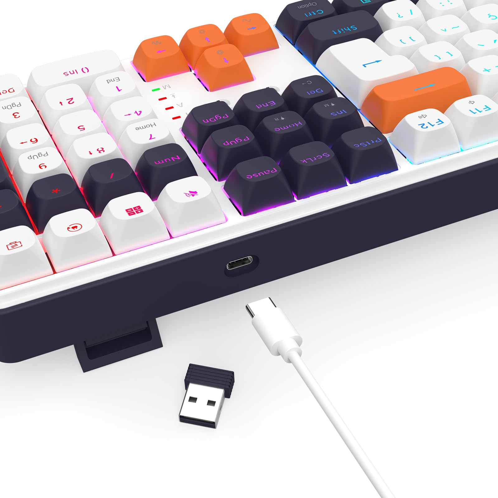 Teclado Mecânico Gamer Redragon Wyvern RGB Branco, Preto e Laranja