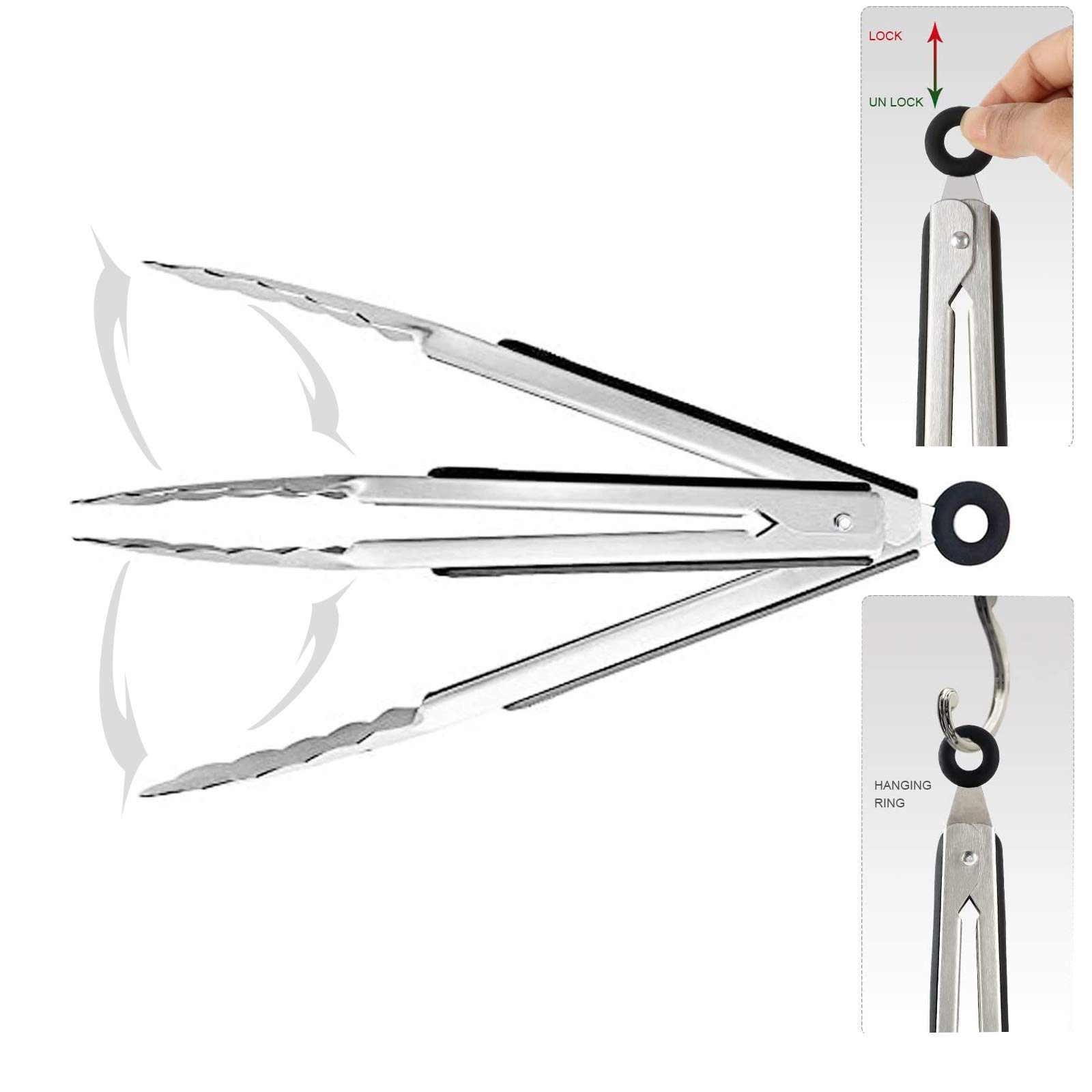 TENTA KITCHEN Cocina Pinzas de Bloqueo con Mango de Silicona,Acero Inoxidable,en Plata y Herramienta de Chef Profesional para cocinar,Hornear