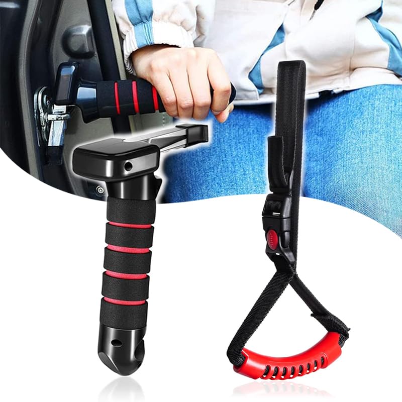 Coyoohouse3 in 1 Vehicle Support Handles & Adjustable Handrail Belt, Elderly Portable Automotive Door Assist Handles, with Seatbelt Cutter and Window Breaker for Elderly and Handicapped