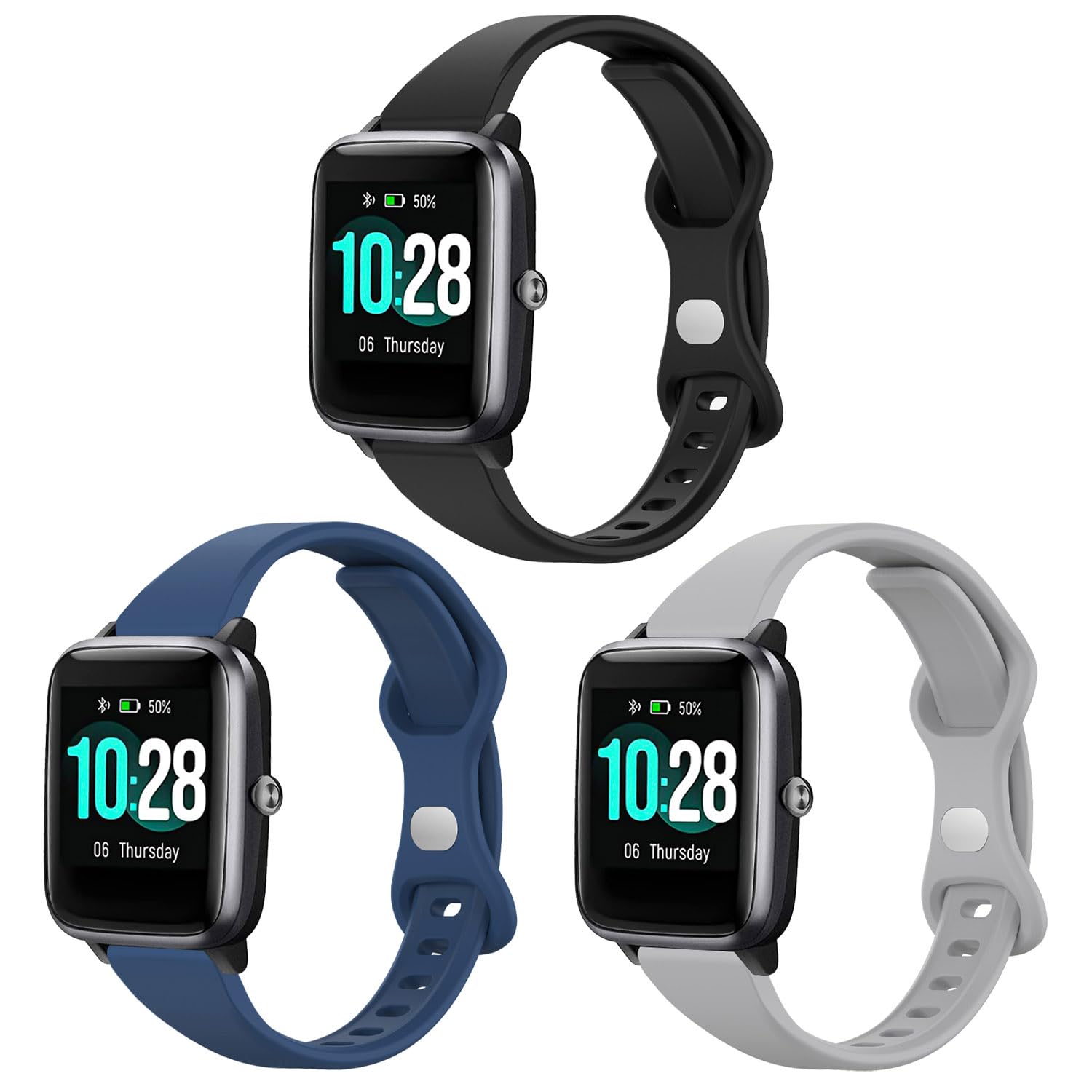 3 Pack Slim Watch Bands Compatible with ID205L Smart Watch,Soft Sport 19mm Replacement Strap for Popglory,GRV,YAMAY,Willful,Veryfitpro ID205L/ID205/ID205U/ID205S/ID205G/SW020/SW021 Smart Watch