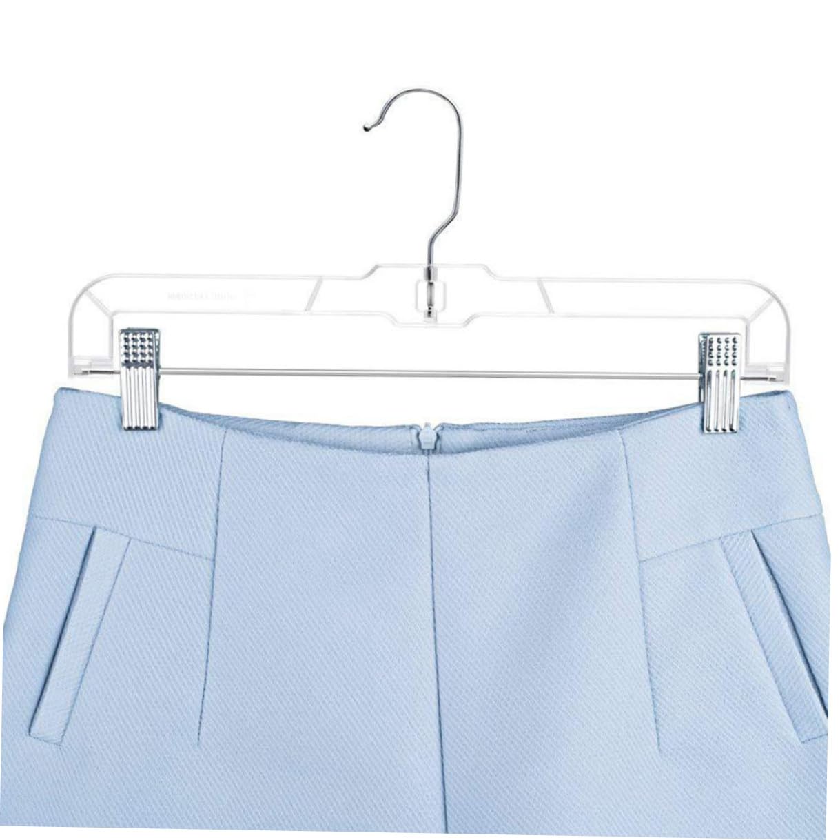 10 grucce retrattili per pantaloni con clip, design regolabile, in plastica e ferro, gancio rotante ideale per riporre abiti, pantaloni e vestiti