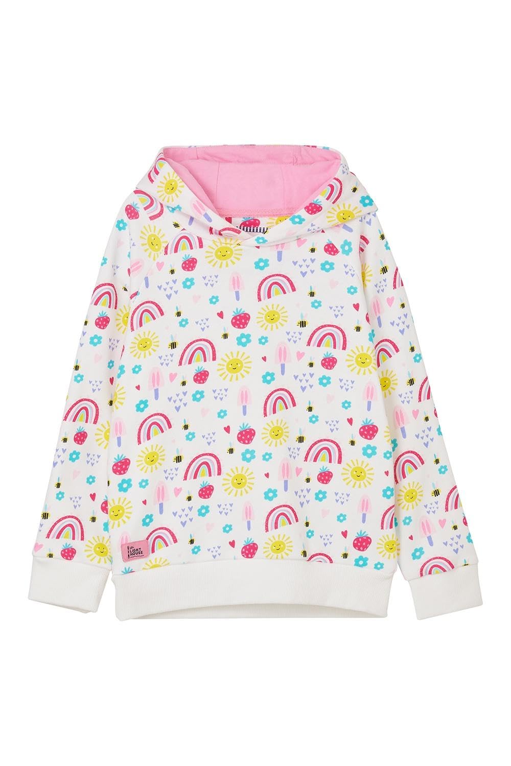 LightHouse Girls Jessie Hoodie - Kids Cotton Rich Long Sleeved Hooded Top - Rainbow Sunshine Print - 2-3 Years