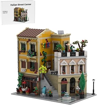 Modular Street Corner Modular Building Blocks Set, Italian House Street View Building Set, MOC Construction Blocks Designed by Brick_Engineer, Great Gift for Teen Adult 3948PCS