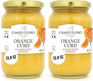 CAMPO D'ORO - Sicilian Orange Curd, 13.8 oz (390 g), Made with fresh orange juice, eggs and butter, Product of Italy, 100% Natural, Non GMO (Pack of 2)