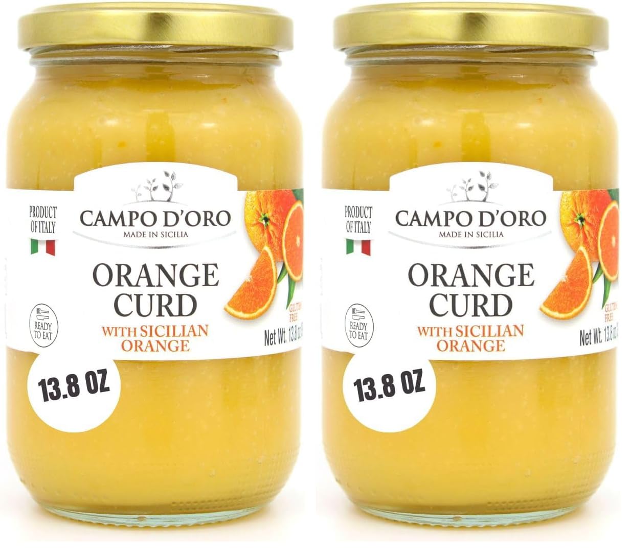 CAMPO D'ORO - Sicilian Orange Curd, 13.8 oz (390 g), Made with fresh orange juice, eggs and butter, Product of Italy, 100% Natural, Non GMO (Pack of 2)