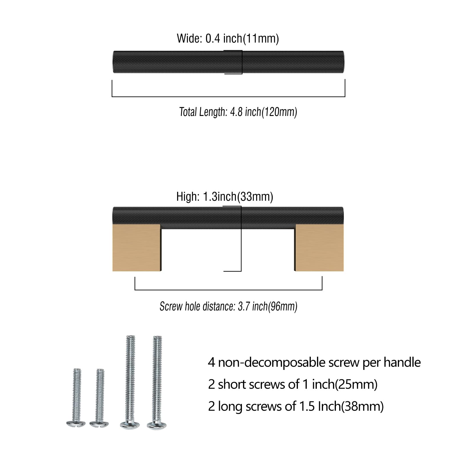 Asidrama 10 Pack 3.75 Inch(96mm) Matte Black and Champagne Bronze Cabinet Pulls Knurled Cabinet Handles Kitchen Cabinet Hardware Cupboard Handles Drawer Handles Dresser Pulls