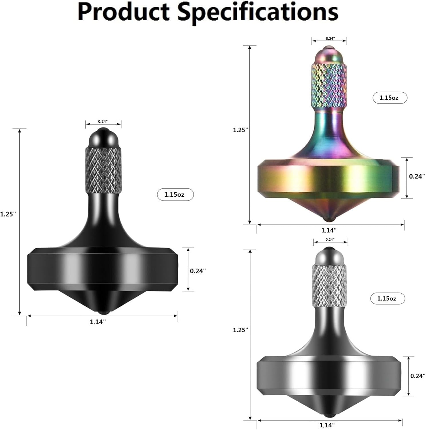 Exquisite Metal Spinning Top, Nicely Machined Stainless Steel Fidget Toy, Perfect Balance Spin Time for Over 9 Mins, Waste Time Efficiently, Easy to Work (Large, 3PCS Black+Silver+Iridescent)