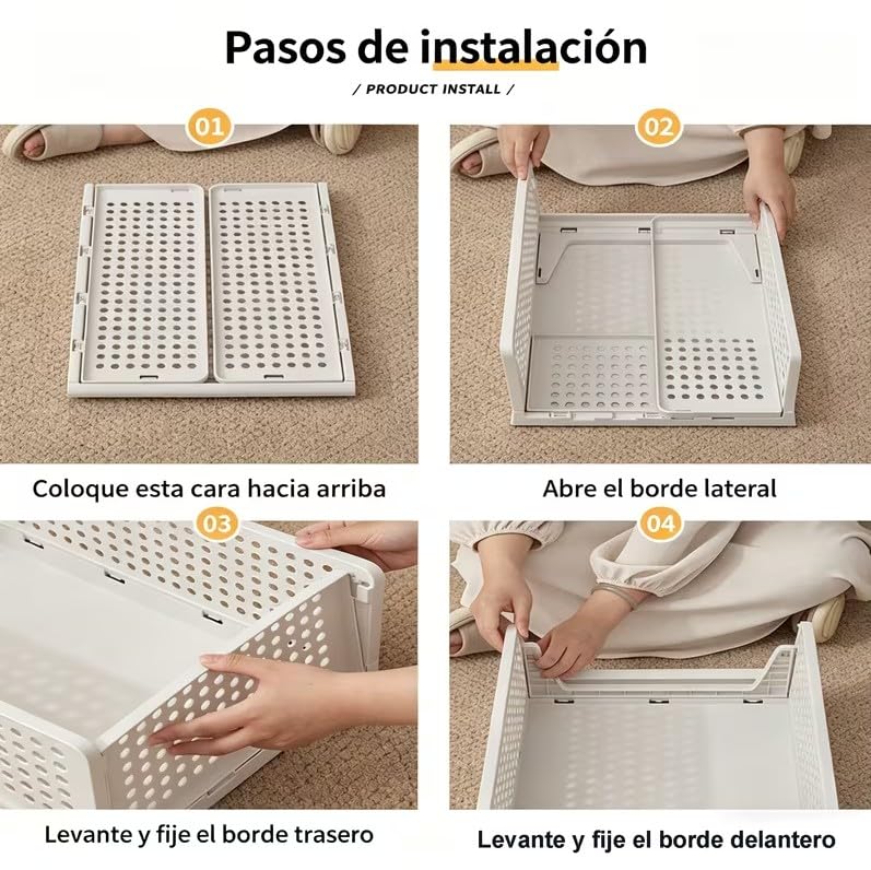 Genérico Organizador de Armario (Pack de 8) – Cajas de Almacenamiento de Plástico con Cajones Extraíbles para Ropa, Estantes, Vestidor y Baño, 43 x 32,5 x 18,5 cm